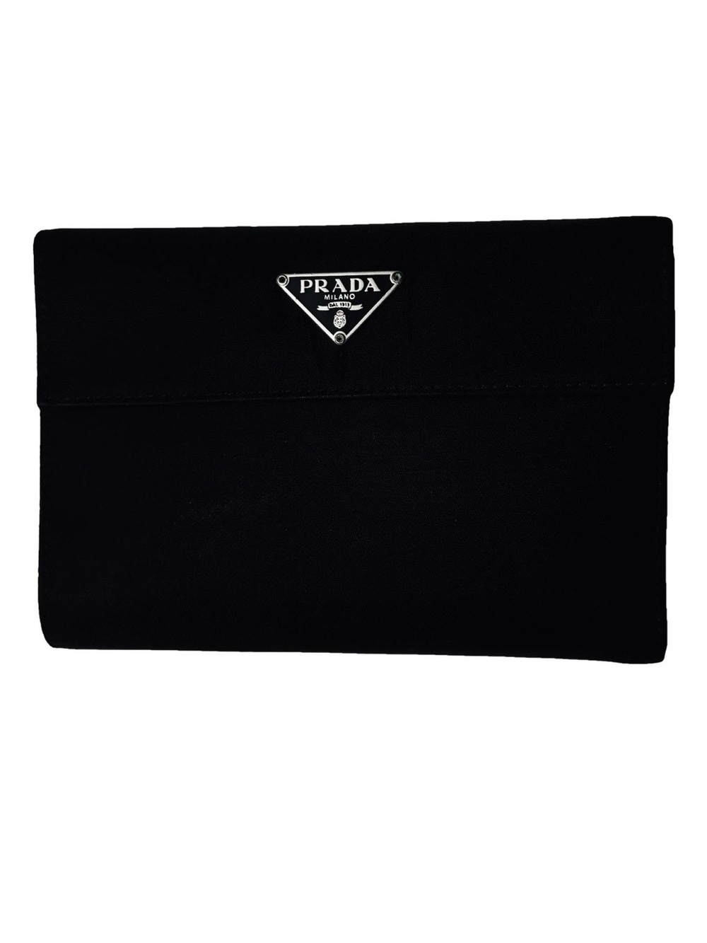 Prada AUTHENTIC Black Tessuto Nylon Triangle Logo Plaque Portafoglio Flap Wallet